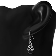 Black Onyx Trinity Knot Silver Earrings - e341